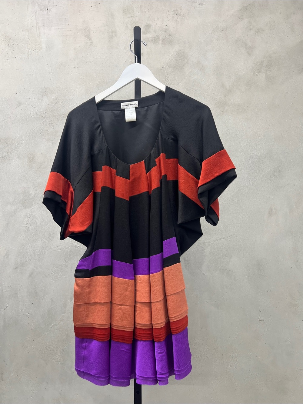 Sonia Rykiel Black Tunic with Red, Purple and Orange Bands